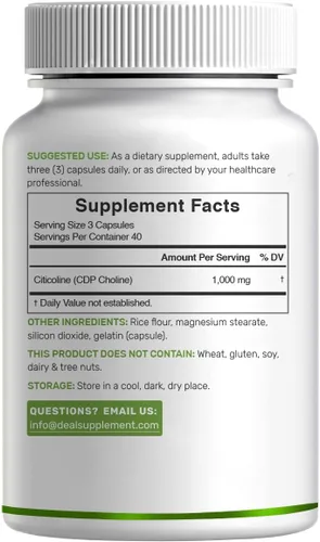 Miniatura 6 de Citicolina CDP Colina, 1,000mg por porción, 120 cápsulas – Suplementos de colina de fuerza extra – Propiedades de vitamina B nootrópica – Promueve