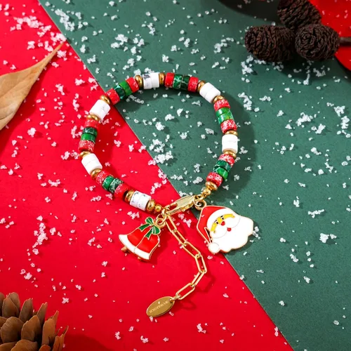 Miniatura 4 de NVWAROCK Pulsera de cuentas de Navidad, chapada en oro de 14 quilates, apilable, de piedra natural, para mujeres y niñas