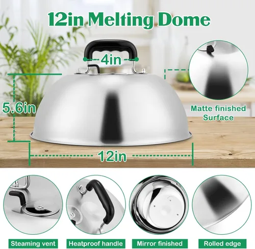 Miniatura 2 de Cúpula de Fusión de Queso de 12 Pulgadas, Cubierta para Untar de HaSteeL Resistente con Ventilación Ajustable, Tapa de Cubierta de Vapor de Acero