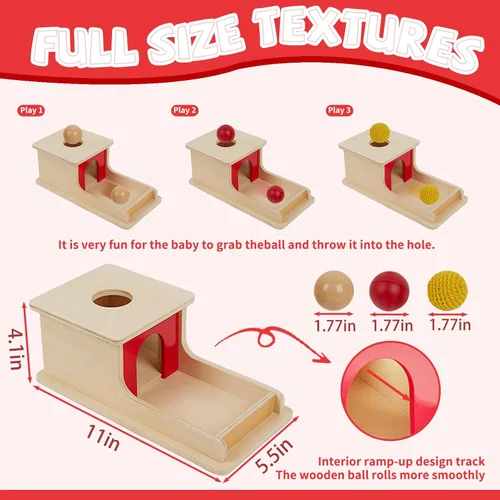 Miniatura 6 de Adena Montessori Juguete de madera para bebés de 6 a 12 meses, 3 bolas, clasificar y apilar, juguete educativo colorido para niños pequeños de 1 a 2
