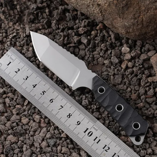 Miniatura 4 de Cuchillo de caza pequeño de hoja fija con funda, cuchillo de caza de supervivencia con iniciador de fuego, brújula, espejo, hoja de 2.36 pulgadas