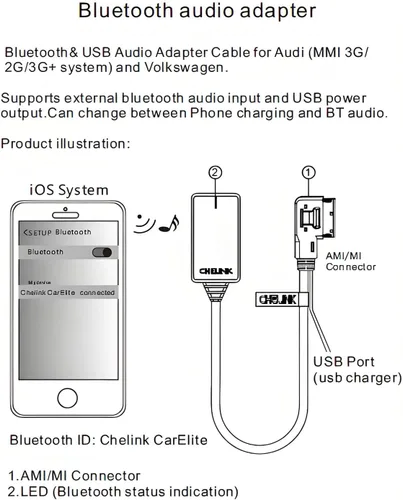 Miniatura 6 de Adaptador Bluetooth 5.0 Receptor de audio para Audi, AMI MMI Bluetooth Kits de coche Cable de interfaz de música, adaptador de cable de interfaz