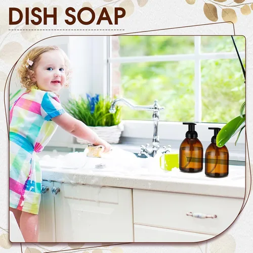 Miniatura 5 de Uiifan 16 piezas 17 oz dispensador de jabón espumoso ámbar recargable botella de bomba de espuma de plástico contenedor líquido para cocina baño