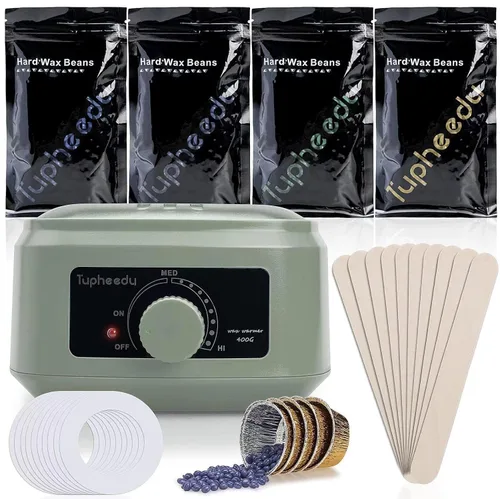 Calentador de cera para depilación – Indoloroso sin estribos con 4 bolsas de granos de cera gruesa para el cabello para mujeres y hombres, cejas,