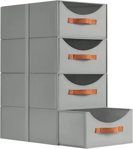 Miniatura 9 de Homsorout Cajones de almacenamiento apilables, contenedores de almacenamiento plegables con cajones, paquete de 8 cestas organizadoras de estantes