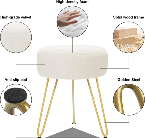 Miniatura 5 de GERANT Taburetes de tocador multifuncionales – Taburete otomano redondo de terciopelo moderno – Taburete tapizado – Taburete de mesa auxiliar