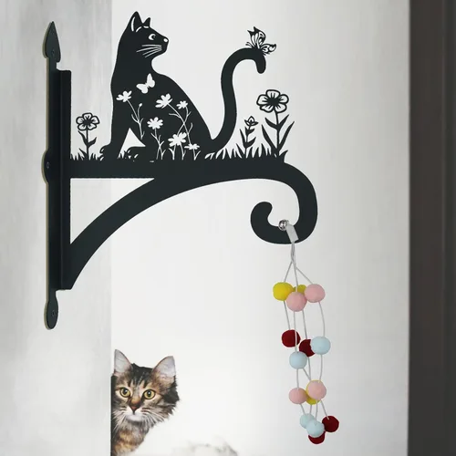 Miniatura 7 de Ganchos decorativos de hierro resistente para plantas, para exteriores, con silueta de gato, ganchos para colgar cestas colgantes de 11 pulgadas