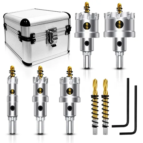 Miniatura 10 de ASNOMY Juego de 12 piezas de sierra perforadora TCT para metal duro, 5/8"-2-1/8" pulgadas con punta de carburo de tungsteno con broca piloto chapada