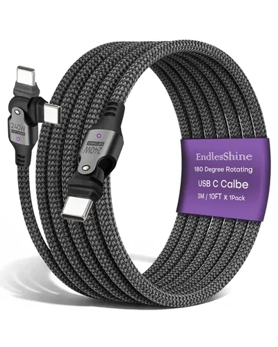 Miniatura 8 de Cable USB tipo C a C de rotación de 180° PD 240 W (1 paquete de 3.3 pies) USB2.0 480MBPS y cable de transferencia de datos Cable de carga