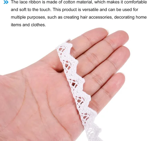 Miniatura 4 de MECCANIXITY Cinta de encaje de algodón de 30 yardas de 0.59 pulgadas para manualidades, envoltorios de regalo, diademas, boda, blanco, estilo 9
