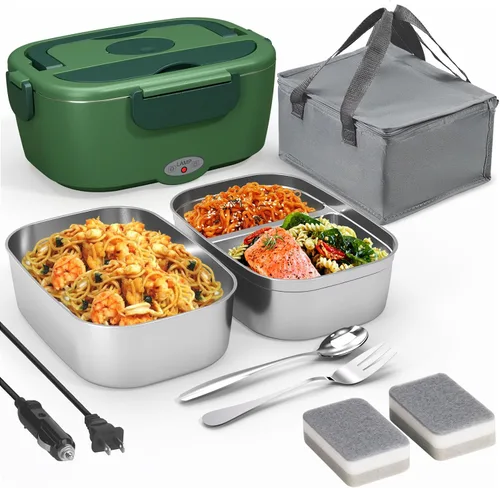Miniatura 11 de Sitlais Lonchera eléctrica para adultos, calentador de alimentos portátil de calentamiento rápido con 2 recipientes de acero inoxidable 304 de 53