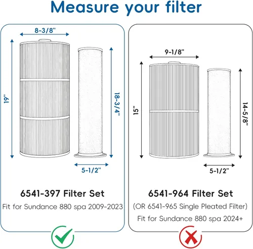 Miniatura 4 de 6541-397 Filtro de spa para piscina compatible con filtro Sundance 880 2009-2023 (exterior 6473-165 e interior 6473-164), repuesto para filtro