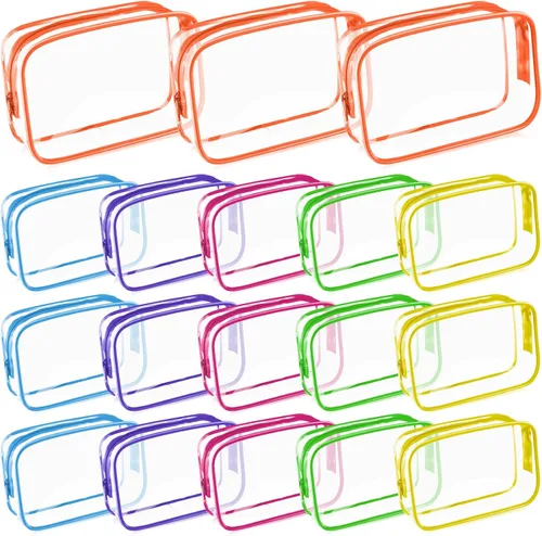 Miniatura 8 de Saintrygo Paquete de 18 bolsas de maquillaje transparentes de 7 x 5 de PVC, bolsas de plástico con cremallera, artículos de tocador portátiles