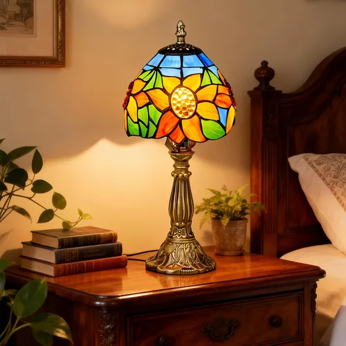 Miniatura 24 de Lámpara de mesa pequeña estilo Tiffany, lámpara de vidrio teñido antiguo de 5 pulgadas, lámpara de mesa de noche para escritorio, para dormitorio