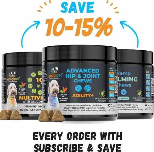 Miniatura 9 de Googipet Suplemento prémium para cadera y articulaciones para perros, masticables suaves de glucosamina con mejillones de labios verdes para perros