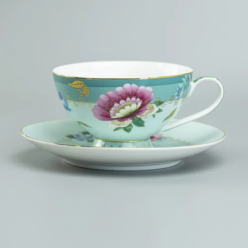 Miniatura 5 de Gracie China by Coastline Imports Taza de té y platillo de porcelana floral menta de 8 onzas (juego de 2) (35786G-4A/B/S2)