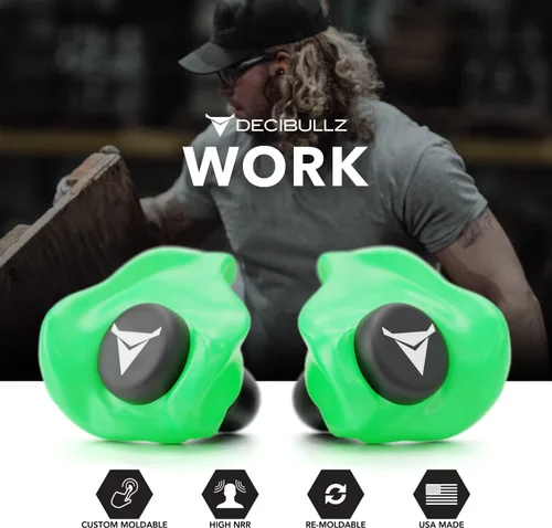 Miniatura 5 de Decibullz - Tapones para oídos moldeables a medida, 31 dB NRR más alto, protección auditiva cómoda para disparar, viajar, trabajar y conciertos Verde