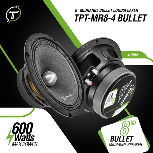Miniatura 2 de Timpano TPT-MR8-4 Bullet - Altavoz bala profesional de rango medio de 8 pulgadas, 600 vatios de potencia máxima, altavoz de rango medio
