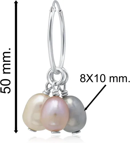 Miniatura 5 de Juego de aretes de perlas cultivadas de agua dulce de plata de ley 925, Gema Metal Piedra preciosa, Perla cultivada en agua dulce