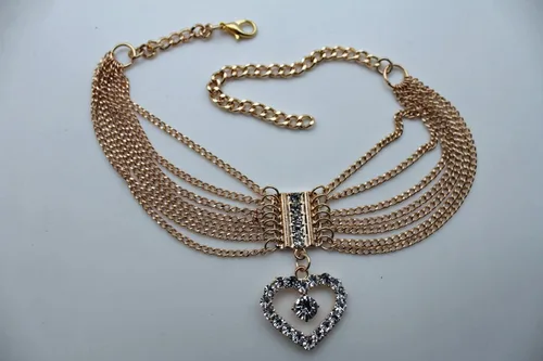 Miniatura 4 de TFJ - Pulsera de cadena para botas de moda occidental para mujer, diseño de metal dorado, con dije de corazón