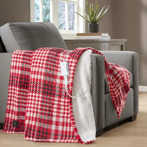 Miniatura 5 de Beautyrest Manta eléctrica reversible de felpa a Sherpa, controlador de botón suave incorporado, apagado automático, configuración de calor