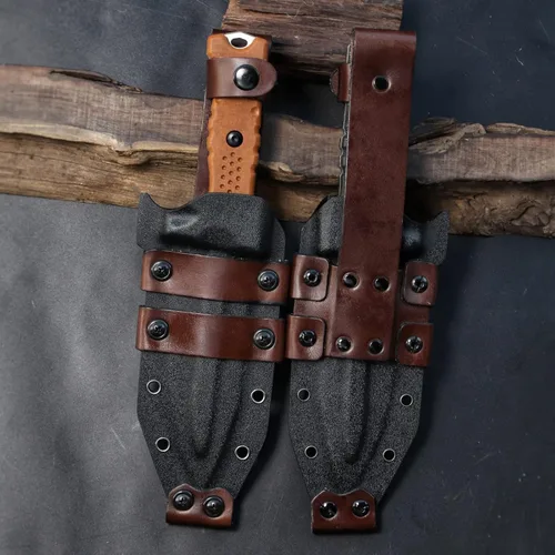 Miniatura 9 de Hippo Sleipner - Cuchillo fijo de acero de espiga completa de 11 pulgadas, mango de lino con funda Kydex (negro + negro)