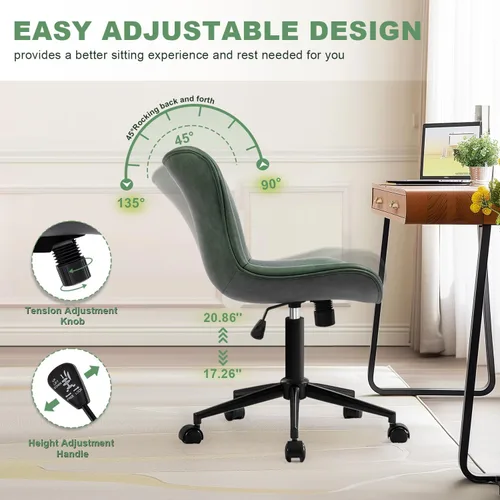 Miniatura 6 de Silla de oficina, silla de escritorio sin brazos con ruedas, ergonómicas y cómodas, sillas de trabajo para computadora de oficina en casa, silla