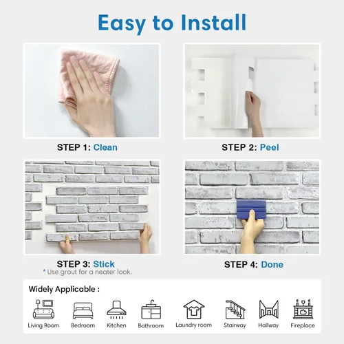 Miniatura 8 de COMSTICKC 3D Whitewash Faux Brick Wall Panel Peel and Stick Wall Covering, 12 Pcs of 22.8" x 11.8", 3D Brick Wall Stickers, UrltraLight PVC Self