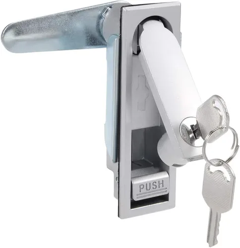 Miniatura 2 de uxcell Cerradura eléctrica para puerta de armario, apta para panel de 0.12 pulgadas (0.118 in) de grosor, tipo de empuje con llaves, 713