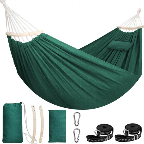 Miniatura 16 de Chihee - Hamaca de algodón grande y transpirable para acampar, con capacidad de hasta 660 libras, portátil, con barra separadora desmontable