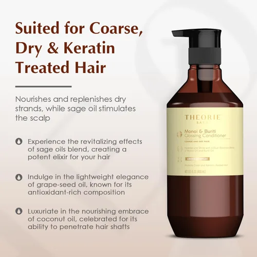 Miniatura 5 de Theorie Acondicionador brillante Monoi and Buriti - Hidrata y brilla - Adecuado para cabello grueso y seco - Protege el color y el cabello tratado