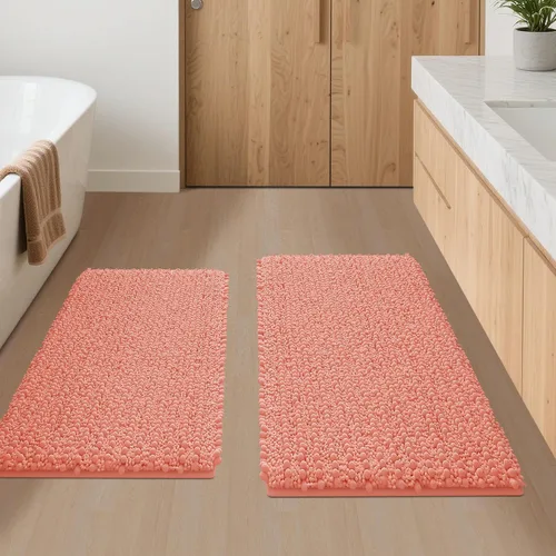 Miniatura 78 de ACCUMTEK - Juego de 2 alfombras de baño de lujo en color beige de 32"x20"+24"x17", alfombras de baño ultra suaves y gruesas absorbentes, alfombra