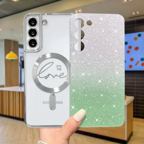 Miniatura 141 de ZONRW - Funda para Samsung Galaxy S22 Ultra magnética, para mujeres y niñas, cubierta trasera suave, lujosa, con corazón de amor, bling, degradado