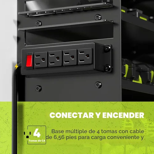Miniatura 2 de POKIPO Organizador grande de herramientas eléctricas de montaje en pared con estación de carga, 4 capas de metal resistente para almacenamiento