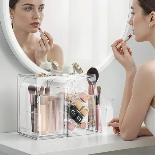 Miniatura 7 de INVSSENE Organizador de maquillaje apilable, almacenamiento de perfume para cuidado de la piel, lápiz labial cosmético, máscara facial, paletas