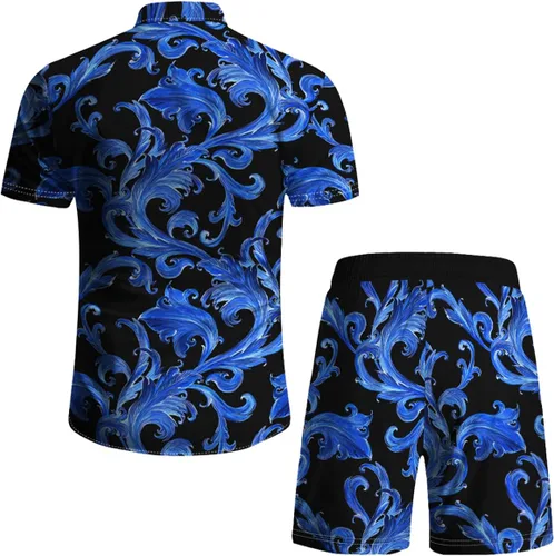 Miniatura 26 de RPOVIG Conjunto de playa a juego con camisas y pantalones cortos para hombre, ropa floral hawaiana para festival, conjuntos de 2 piezas con sombrero