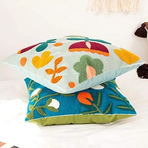 Miniatura 2 de MOCOFO Funda de almohada de lona bordada con flores, bordado de primavera, artesanía, moderna, simple, funda de almohada para sofá, dormitorio