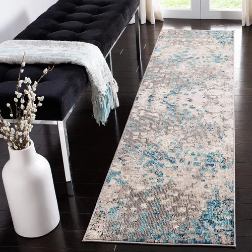 Miniatura 19 de SAFAVIEH MAD425H Madison Collection Alfombra decorativa cuadrada de 3', gris/naranja, diseño abstracto bohemio desgastado, no desprende pelusa