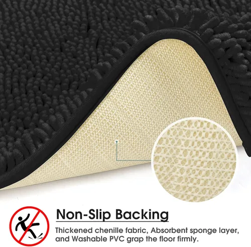 Miniatura 5 de HOMEIDEAS Alfombra de baño negra de 20 x 60 pulgadas, ultra suave y absorbente, antideslizante, alfombra de baño larga, felpa de felpilla gruesa