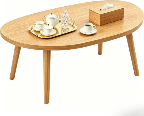 Miniatura 18 de Mesa auxiliar pequeña, mesa baja con patas de madera maciza, mesa auxiliar ovalada de 23.6 pulgadas, mesa auxiliar auxiliar de pie para sentarse