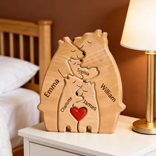 Miniatura 6 de Rompecabezas de oso de madera personalizado con apellidos de 1 a 8 familiares, escultura personalizada con nombre de familia, ideal para Navidad