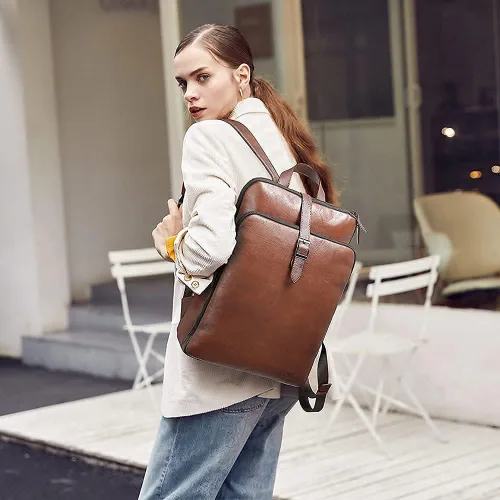 Miniatura 2 de CLUCI Mochila para mujer, paquete de cuero de grano completo curtido vegetal con cartera para mujer