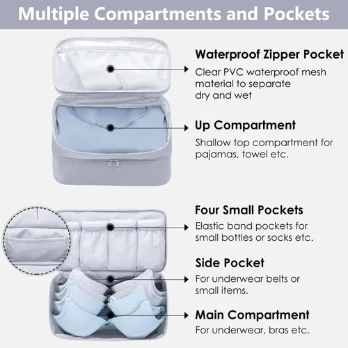 Miniatura 4 de Bolsa de viaje para brasier de ropa interior, bolsa organizadora de ropa interior de doble capa, estuche de viaje para brasier, calcetines