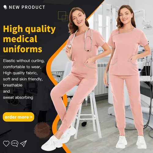 Miniatura 4 de niaahinn Conjuntos de uniforme médico para mujer, uniforme de enfermera, camiseta y pantalón deportivo, traje de trabajo de manga corta, diseño