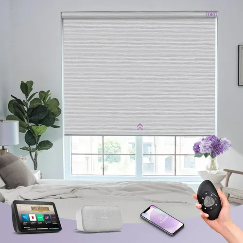 Miniatura 35 de Graywind Persiana enrollable motorizada funciona con Alexa Google, persianas inteligentes 100% opacas recargables con control remoto de motor