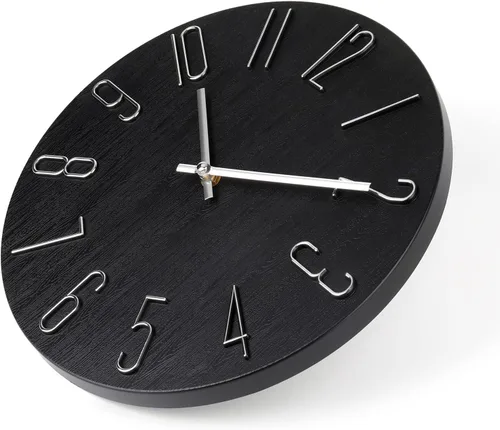 Miniatura 2 de jomparis Reloj de pared negro estilo moderno de plástico de madera relojes de pared decoración 12 pulgadas silencioso sin tictac para oficina hogar