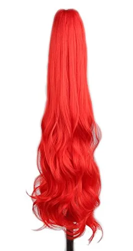 Miniatura 3 de yuehong Extensiones de cabello largo ondulado para adultos de 21 pulgadas con clip coloridas, peluca rizada de cola de caballo (azul)