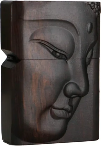 Miniatura 36 de Carcasa exterior tallada en madera negra de ébano natural para kit de inserción Zippo (Kwan Yin Goddess Dragon Phoenix)