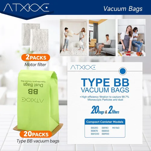 Miniatura 2 de Paquete de 20 bolsas tipo BB de repuesto para Oreck XL bolsas de vacío Buster B, PKBB12DW BB180 BB280 BB850 BB870 BB900 BB1000 MV160 con 2 filtros