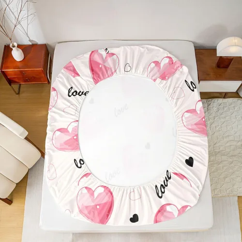 Miniatura 3 de Juego de sábanas ajustables de corazón rosa tamaño individual para niños y adolescentes, juego de sábanas románticas transpirables para el día